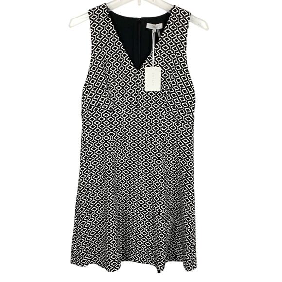 1. State Dresses & Skirts - 1.State Sleeveless V-Neck Fit & Flare Geometric Dress Black White Size Small